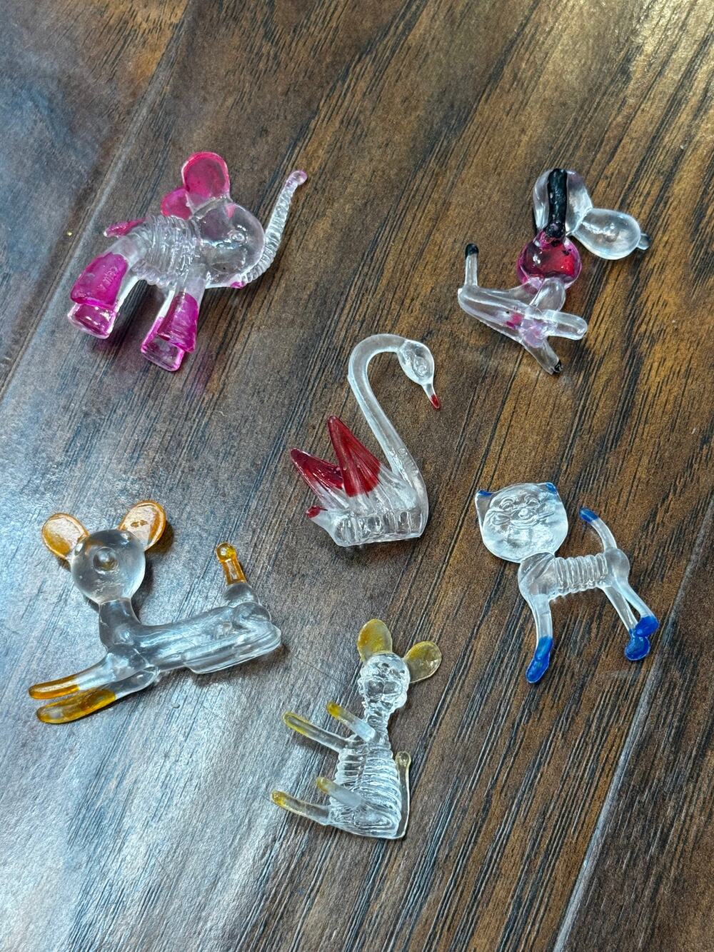 Vintage Clear Lucite Plastic Animal figures collectibles 1.5" Dog Swan Mouse